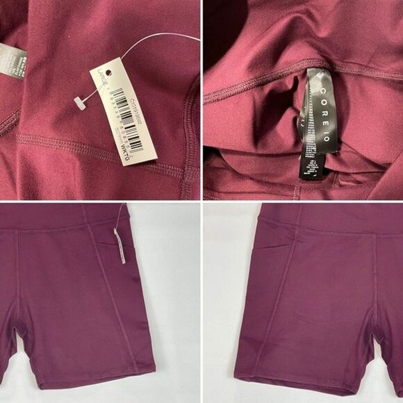 Women Leggings Shorts Large Red High Waisted Side Pockets Burgundy - Picture 10 of 12